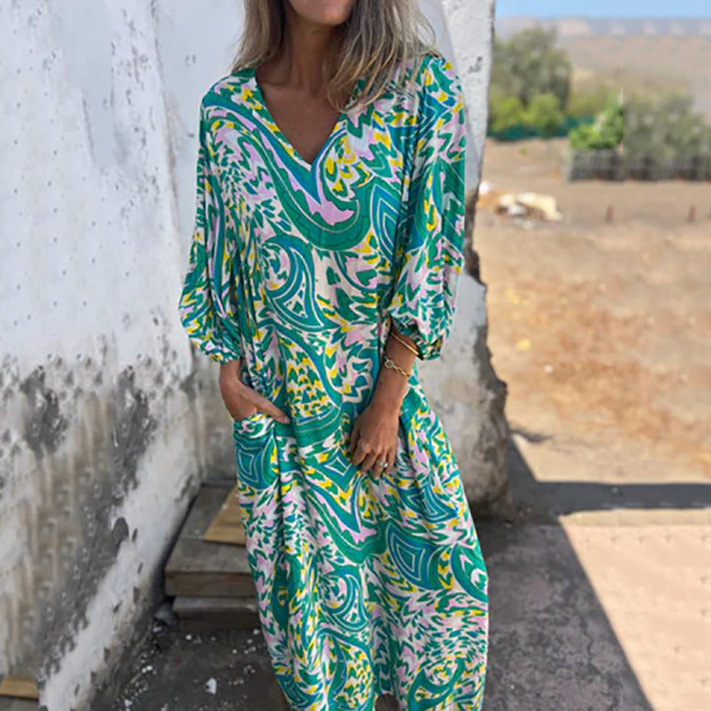 Abstract Print Boho Maxi Dress