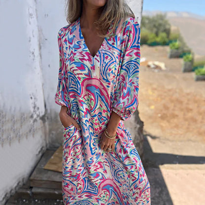 Abstract Print Boho Maxi Dress