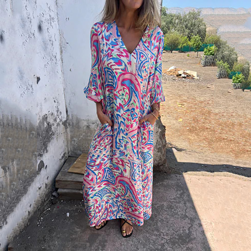 Abstract Print Boho Maxi Dress
