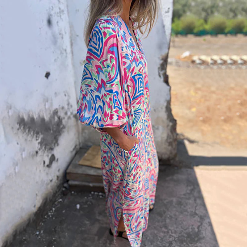 Abstract Print Boho Maxi Dress