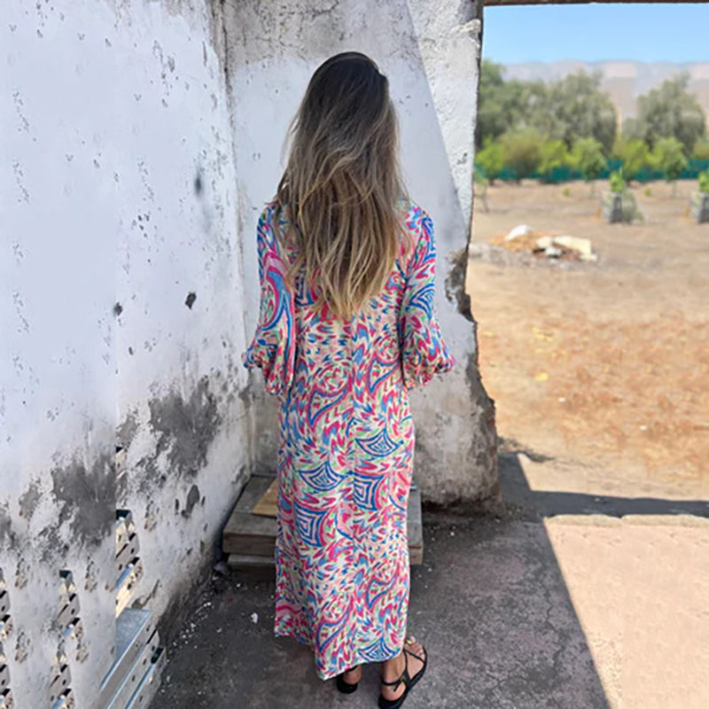 Abstract Print Boho Maxi Dress