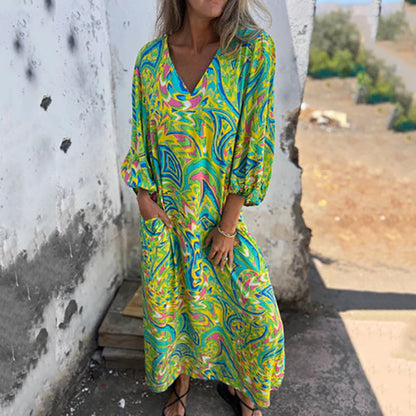 Abstract Print Boho Maxi Dress