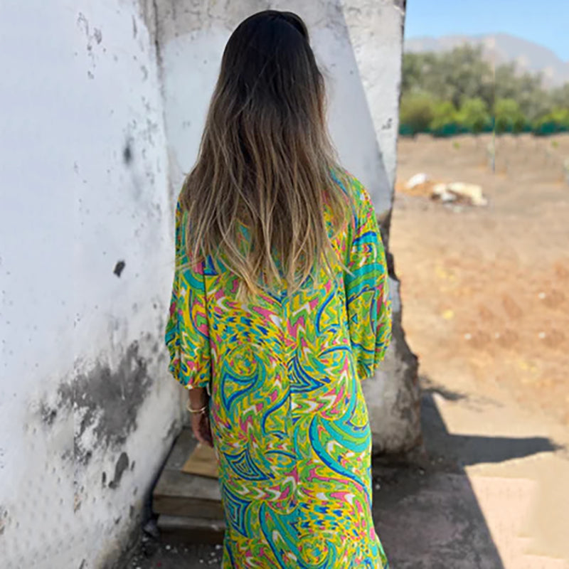 Abstract Print Boho Maxi Dress
