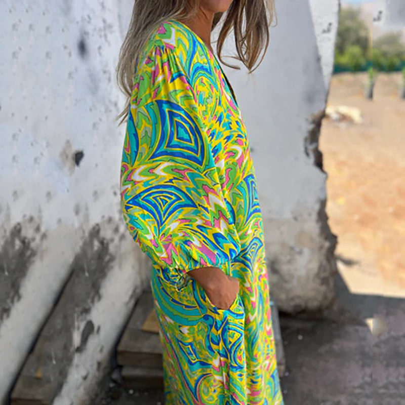 Abstract Print Boho Maxi Dress