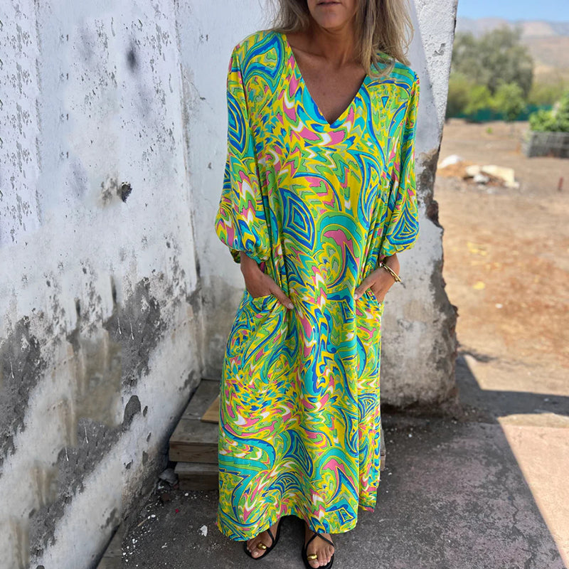 Abstract Print Boho Maxi Dress