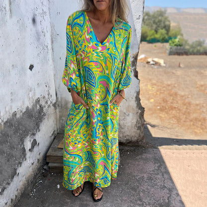Abstract Print Boho Maxi Dress