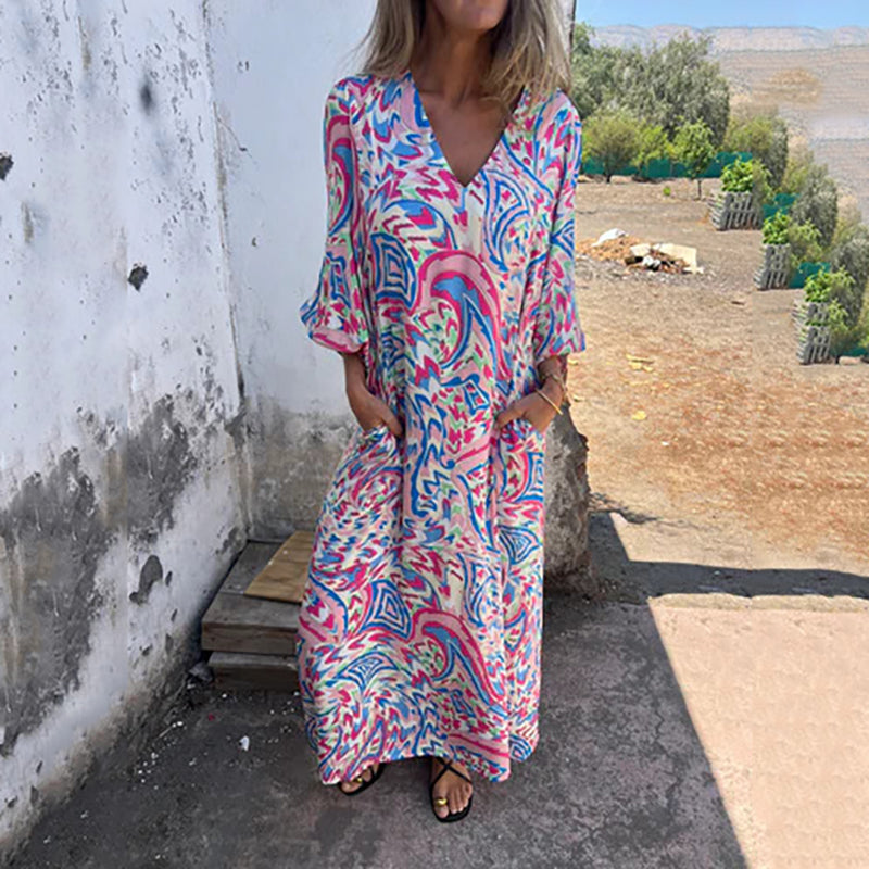 Abstract Print Boho Maxi Dress